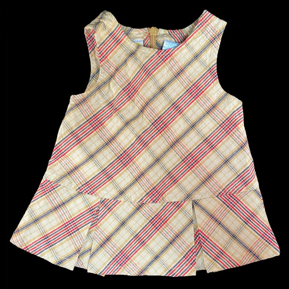 Miniwear Tan Plaid Pleated Dress 6-9M
